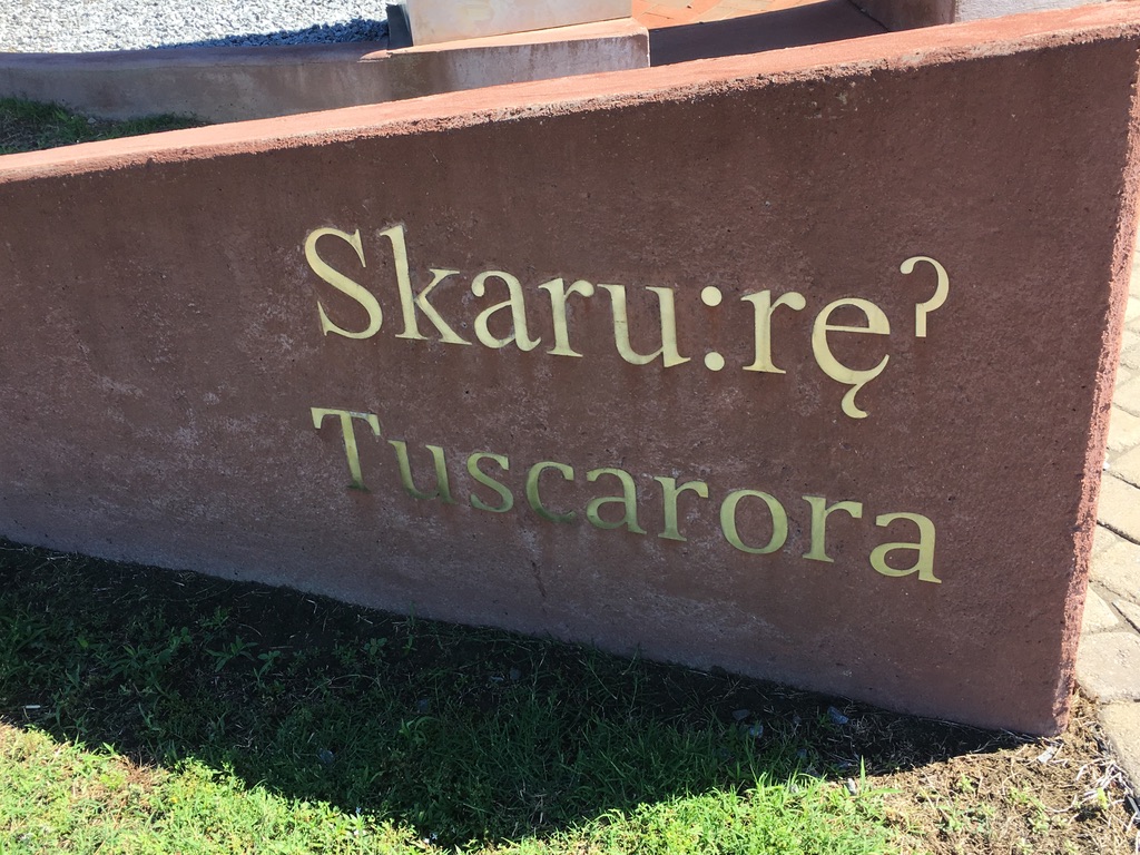 Skaru:re Tuscarora Words on Monument Showing Location of Fort Neyuheru:ke 